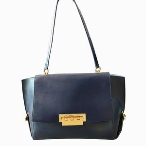 ZAC Zac Posen Navy Leather Top-Handle Shoulder Bag with Gold Hardware